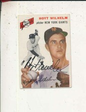 1954 Hoyt Wilhelm Giants #36 Signed 1954 topps card black