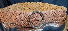 BELT Calvin Klein WOMEN Leather 3" W. Braided Basket Weave OVAL Buckle SMALL 37"