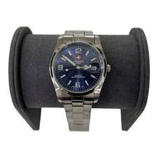 New Swiss Army Mens Wrist Watch Silver Navy Blue Analog Quartz Battery 33mm. New