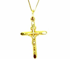 Collier Femme En Or Jaune 18kt (750) Chaîne Vénète Croix Christ Arrondie
