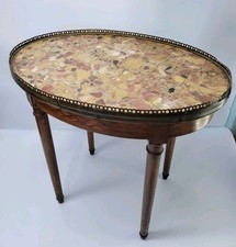 Antique  Louis XVI Style French Bouillotte Table w/ Marble Top & Marquetry Side