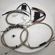 For HARLEY ROAD KING 02-06 BRAIDED HANDLEBAR CABLE  KIT APE HANGER 16" w/Cruise