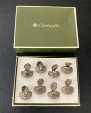 Christofle - 8 porte menu nom modèle Coquille  feuilles métal argenté écrin