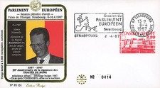 PE131 FDC Parlement européen "Visite Sa Majesté BAUDOUIN 1er, Belgique" 04-1987