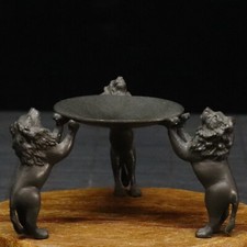Rare Chinese Copper Handmade Exquisite Three Legs Lion Candlestick Statue