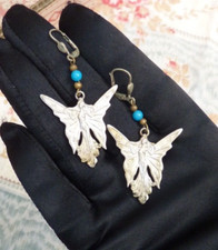 ANTIQUE Pair of Art Nouveau Metal Women's Winged Decor Earrings 1900