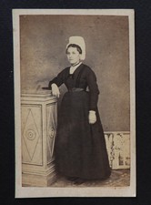 Old photo CDV beautiful portrait of woman, traditional costume (circa 1880)