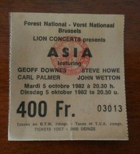 ticket billet used place concert ASIA 1982 FOREST NATIONAL BRUXELLES
