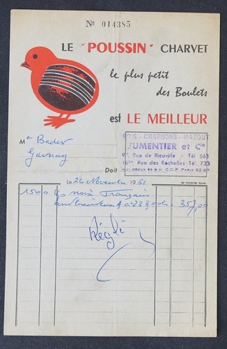 Facture poussin charvet 1961 - facture,