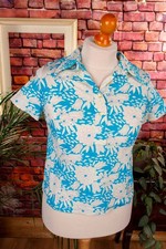 Vintage Orig 60S DDR VEB PIRNETTA Top Blouse Turquoise Fleurs Nylon 42