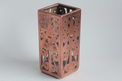 Vase verre cuivre gravé art - vase,