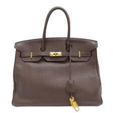 HERMES Birkin 35 Handbag Togo Leather 47 Chocolat □L Stamp Gold Metal