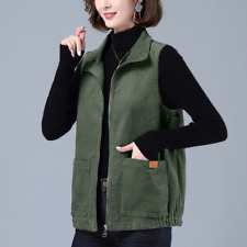 Femme Velours Gilet Revers Fermeture Veste sans Manche Cardigan Décontracté