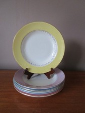 6 Assiettes creuses 23,5 cm L'amandinoise  différentes couleurs liseré doré """