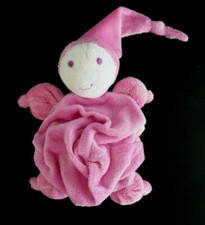 T99. DOUDOU PLAT DIFRAX LUTIN ROSE BLANC PLUME 16cm + BONNET - EXCELLENT ETAT