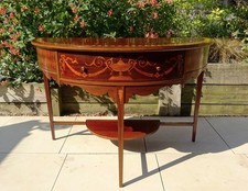 Antique Edwardian Mahogany Demi Lune Hall Console Table with Marquetry Inlay