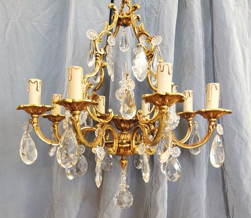 Lustre bronze doré - , pampilles