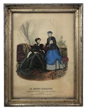 Antique Le Monde Elegant Print with Wooden Frame