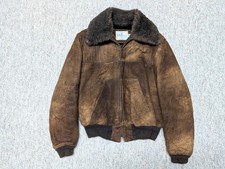 vintage 1970s suede SHEEPSKIN leather bomber 38 shearling collar MOUTON jacket S