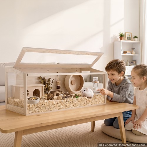 Wooden hamster cage habitat - hamster,