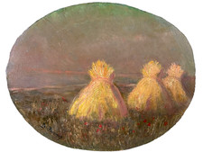 Tableau ancien impressionniste les meules paysage femme peintre expo Salon Paris