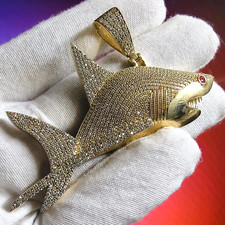 3.50Ct Round Cut Moissanite Shark Gifts for Him  Pendant 14K Yellow Gold Plated