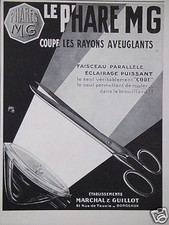 PRESS ADVERTISEMENT 1928 HEADLIGHTS MG ESTABLISHMENTS MARCHAL & GUILLOT BORDEAUX