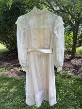 Vintage 70s Prairie Ivory Midi Length Lace Dress Sheer Wedding