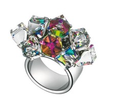 Original Swatch Bijoux Ring With Rhinestone Cubes On Wide SS Band Size 8 RRP £77