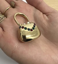 Broche Mini Sac À Main Ouvrable Dorée Strass Rose Vert Bleu Bijoux Fantaisie