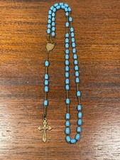 Antique Rosary with Blue Stone Crucifix Pendant Jesus (10-28/3)