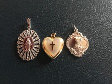 VINTAGE THEDA MARCASSITE STERLING SILVER MIRACULOUS MEDAL PLUS 1 GF HEART LOCKET