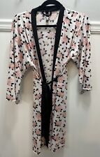 Marilyn Monroe Black Peach WhiteFloral Print Short Soft Belted Robe Size Medium