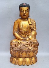 AUTHENTIQUE STATUE DE BOUDDHA EN BOIS DORE POLYCHROME / CHINE / VIETNAM / XIXE