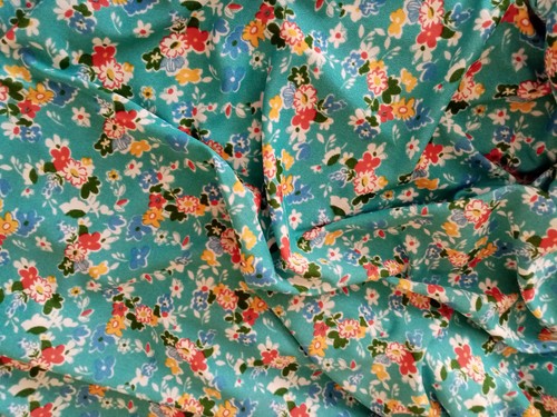 Tissu vintage fleuri turquoise - tissu,