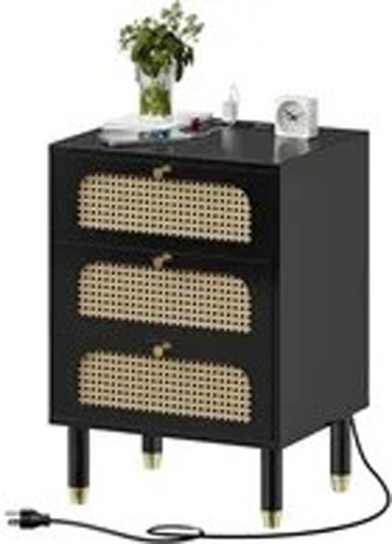 Table chevet noir rotin - table,