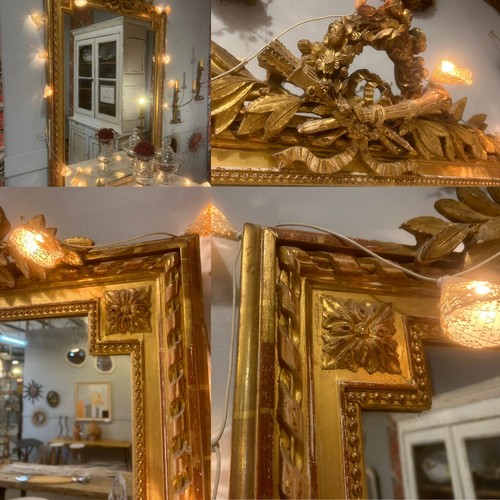 Miroir ancien bois stuc - bois,