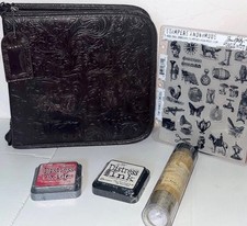 Tim Holtz Embossed Binder Stamp Storage Rubber Stamp Set Distress Ink Pad Lot