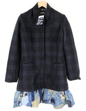 Desigual Snowrobot Femmes Marine Manteau 40 Laine Mélange à Carreaux Long Manche