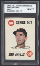 1968 TOPPS BASEBALL GAME CARD #17 MIKE McCORMICK HAND CUT SQUARE CORNERS GRADED
