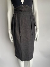 THIERRY MUGLER Skirt Vintage Black Denim Knee Length High Waist Frill Back