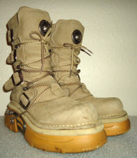 New Rock Original Spain Unisex Metallic Beige 100% Leather Goth Biker Siz-9/40