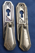 2 pendeloques boutons métal couleur argent Art Déco tiroirs meuble Ht 10,1 cm