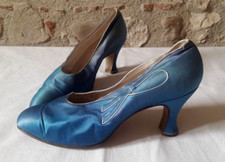 1930s P.39 1930s Old Satin Pumps Blue Satin Pumps Antique Shoes