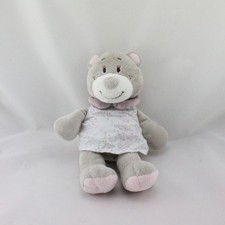 Doudou ours gris rose prune