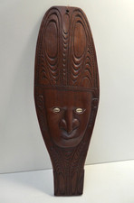 CARVED WOODEN VINTAGE TIKI STATUE PACIFIC ISLAND OCEANIC SHELL EYED