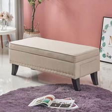 Pouf Banc de Rangement en Lin