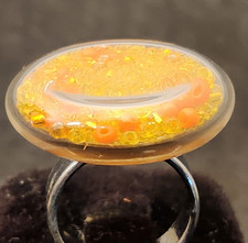 Pylones Ring French Blown Glass With Orange Yellow Beads Balls Adjustable