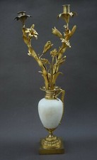  Candélabre d'époque Louis XVI à 2 feux , en marbre de Carrare et bronze doré 