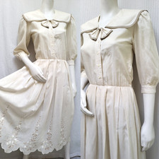 VTG 1980s DONNA MORGAN NON STOP Prairie Cottagecore Embroidered Dress - Size S